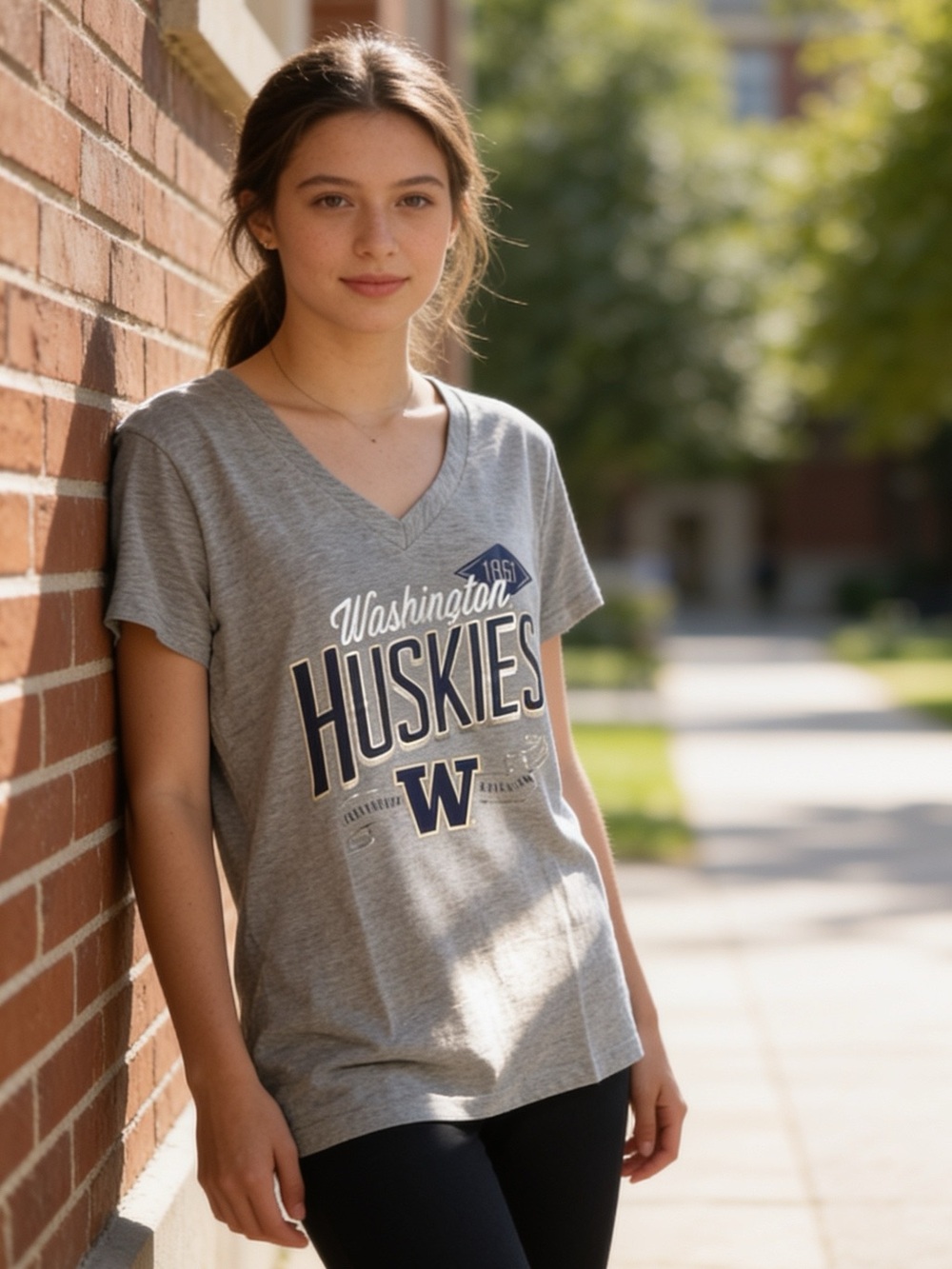 NWT Washington Huskies Gray V-Neck Graphic Tee Size Large UW NCAA